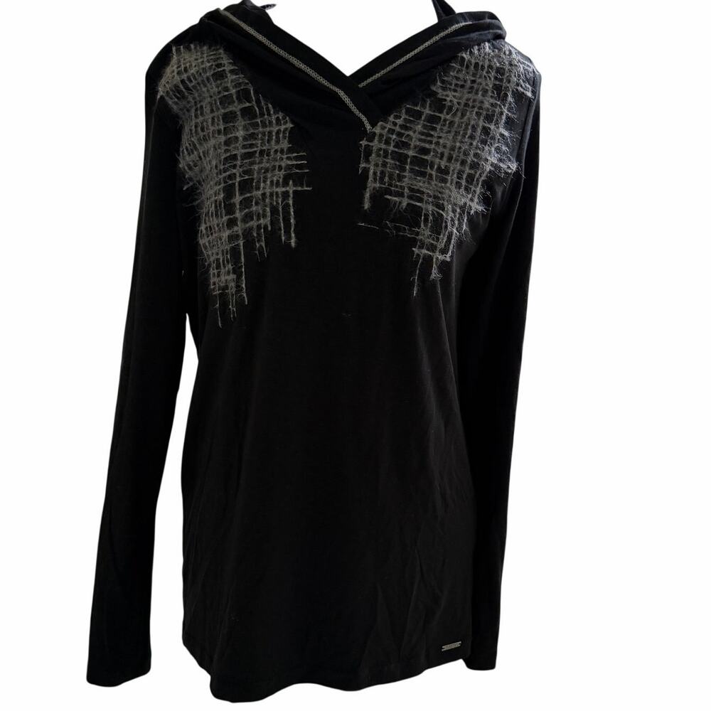 Cop Copine Axinite Black Hooded Layered Top Fuzzy Cross Stitch Avant Garde L